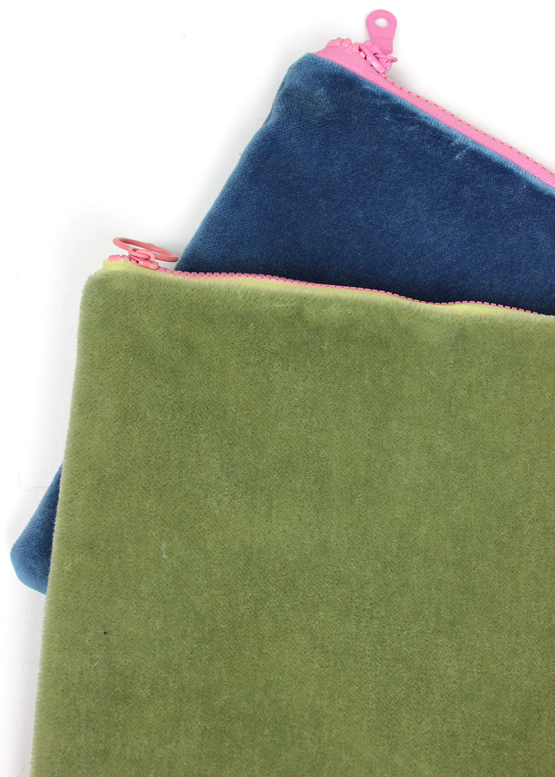 Limited Edition Green And Pink Velvet Zip Pouch