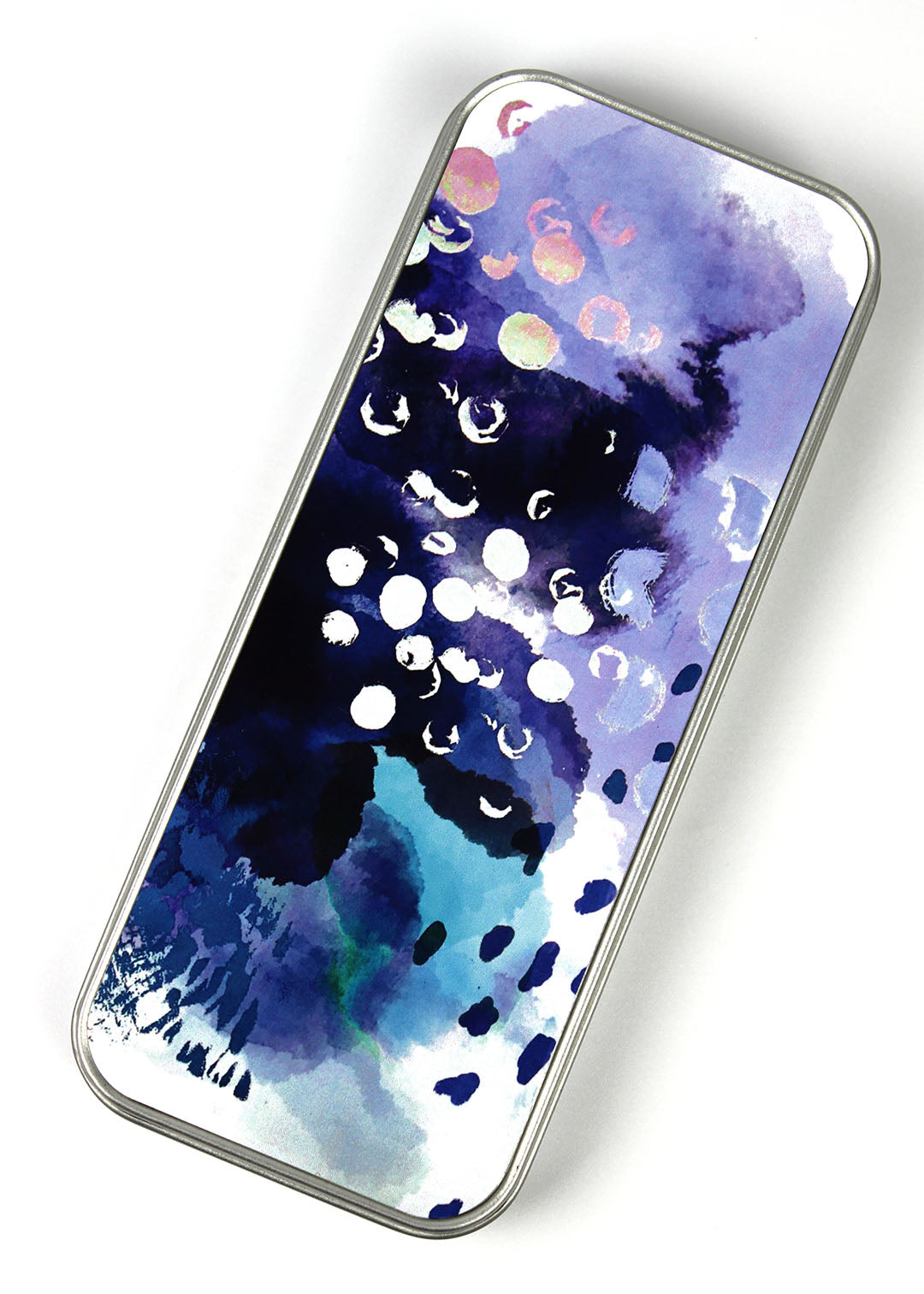 Purple Abstract Pattern Pencil Case Metal Tin
