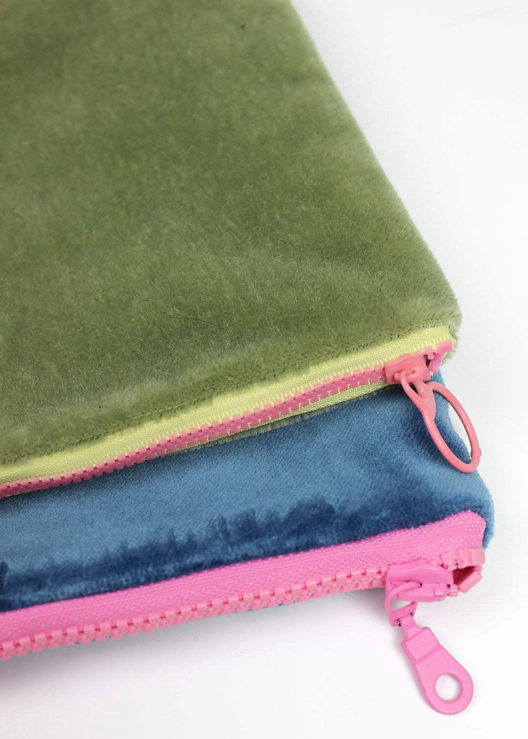 Limited Edition Green And Pink Velvet Zip Pouch
