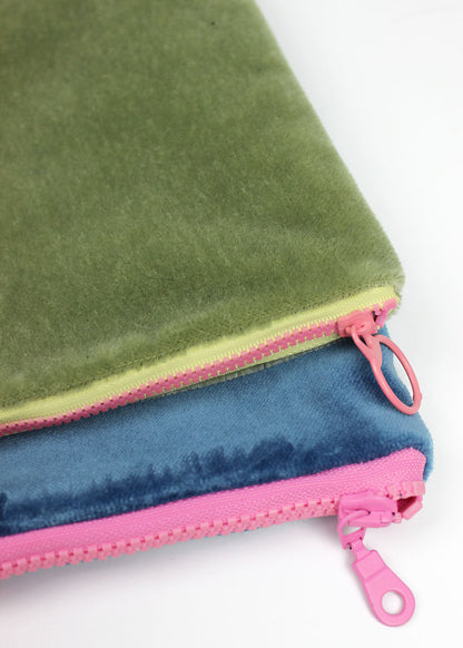 Limited Edition Green And Pink Velvet Zip Pouch
