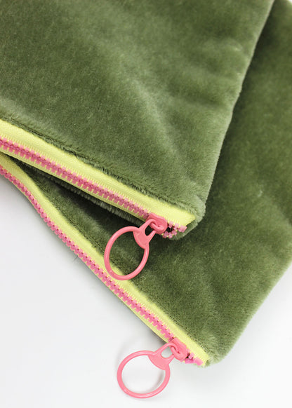 Limited Edition Green And Pink Velvet Zip Pouch
