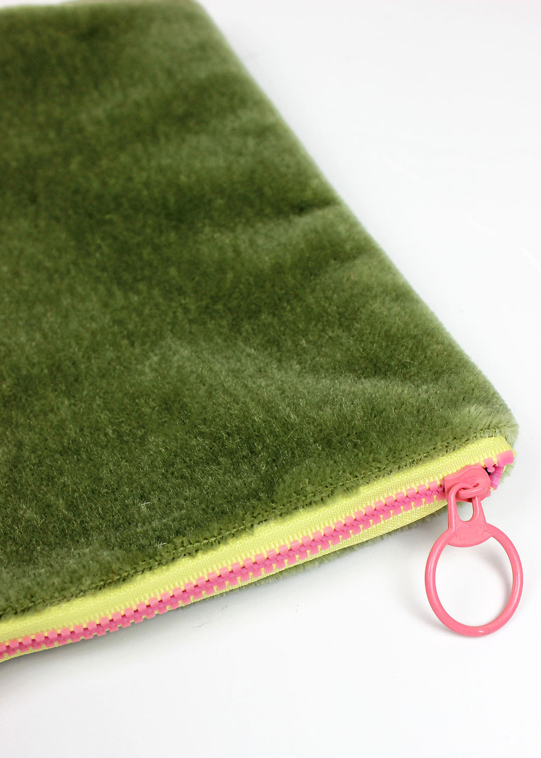 Limited Edition Green And Pink Velvet Zip Pouch