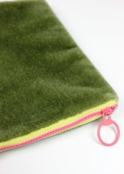 Limited Edition Green And Pink Velvet Zip Pouch