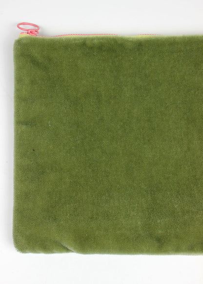 Limited Edition Green And Pink Velvet Zip Pouch