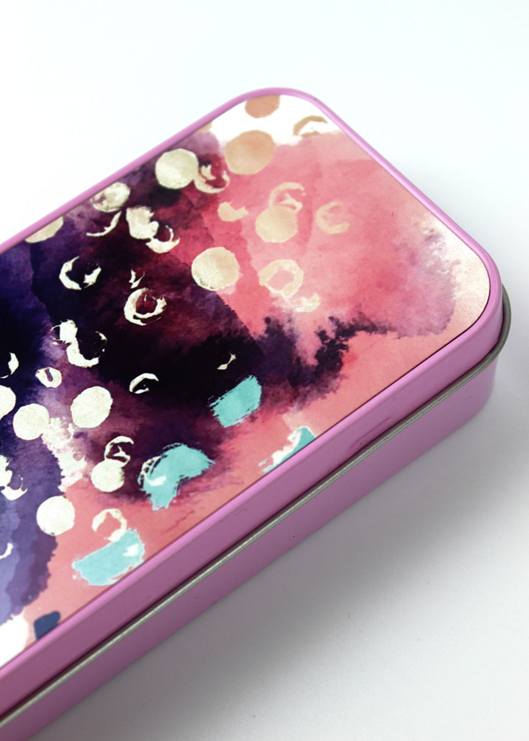 Pink Abstract Pattern Pencil Case Metal Tin