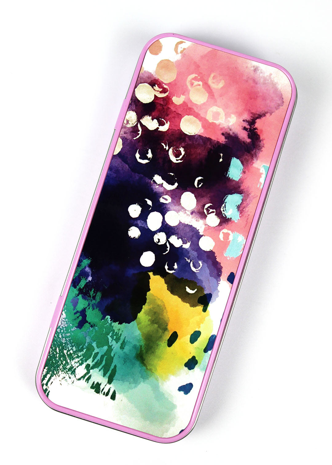 Pink Abstract Pattern Pencil Case Metal Tin