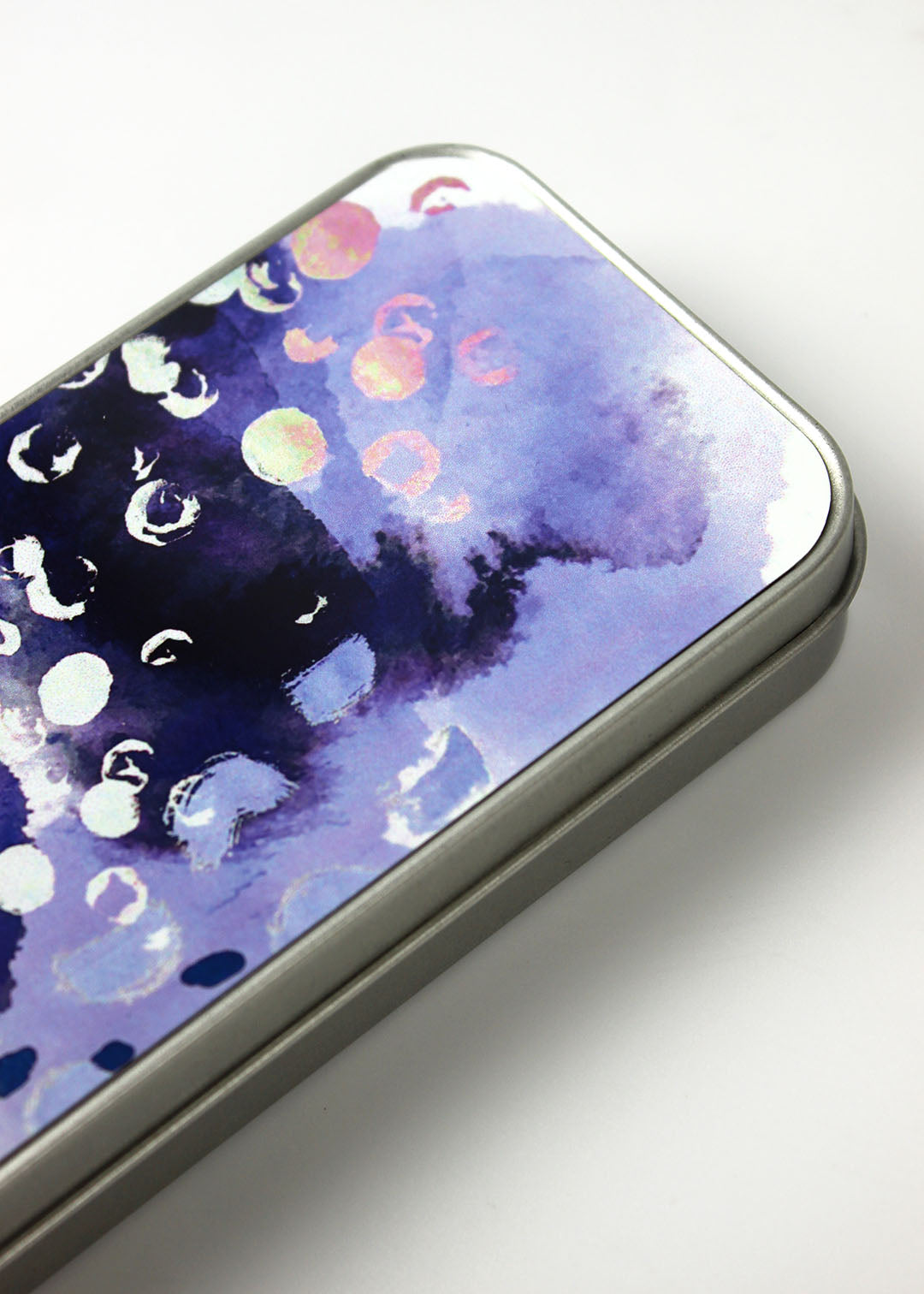 Purple Abstract Pattern Pencil Case Metal Tin