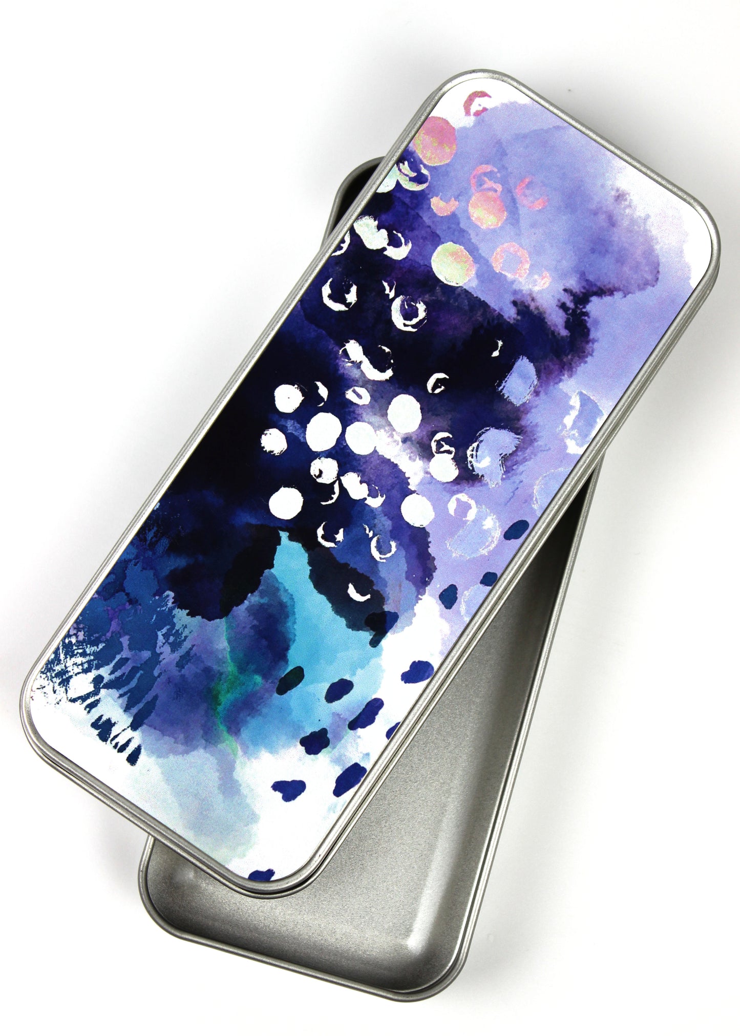 Purple Abstract Pattern Pencil Case Metal Tin