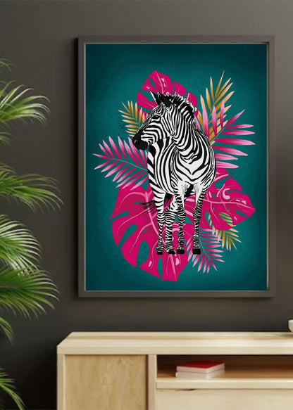 Tropical Zebra Botanical Print Green