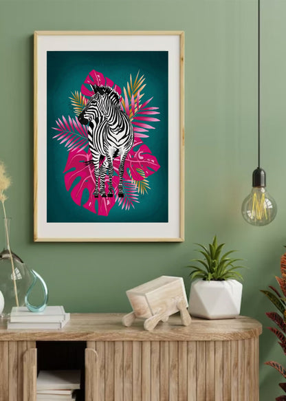 Tropical Zebra Botanical Print Green